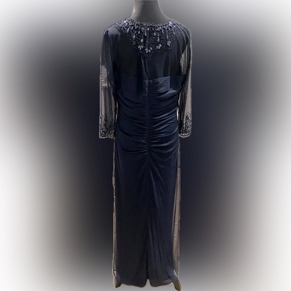 Navy beaded evening dress - Picture 2 of 8